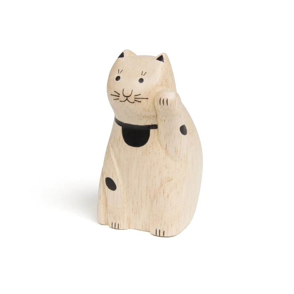 Figurine Chat Porte-bonheur en bois | Engimon