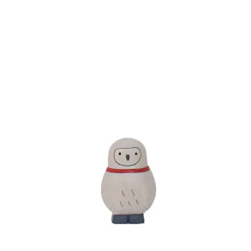Figurine en bois - Bébé chouette écharpe rouge