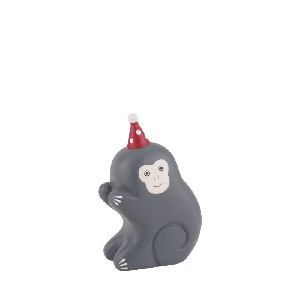 Figurine en bois - BĂ©bĂ© singe avec chapeau de fĂȘte