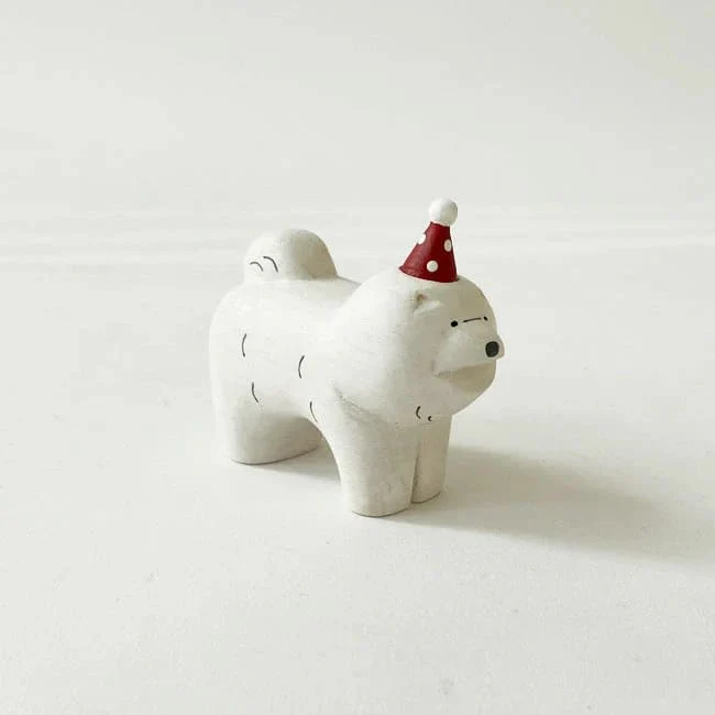 Figurine en bois - Chow chow avec chapeau de fĂȘte - Image 2