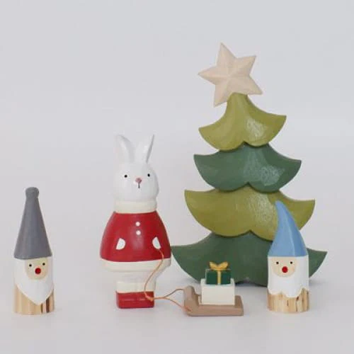 Figurine en bois Noël - Lapin avec cadeau de Noël - Image 8