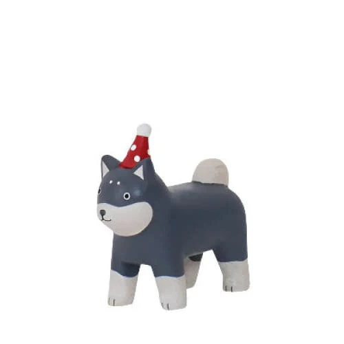 Figurine en bois - Parent chien Shiba inu avec chapeau de fête