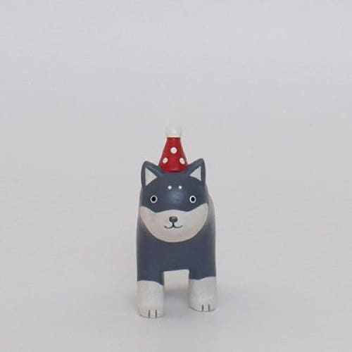 Figurine en bois - Parent chien Shiba inu avec chapeau de fête - Image 2