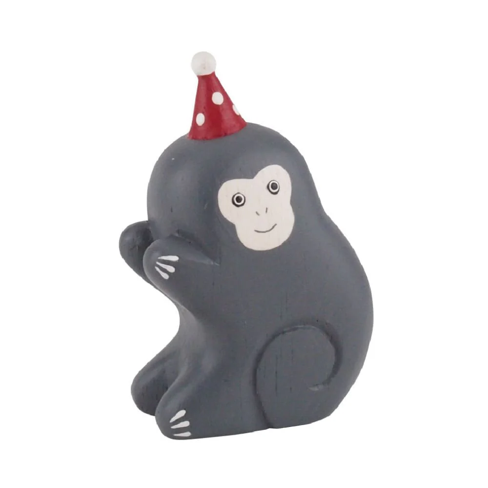 Figurine en bois - Singe avec chapeau de fĂȘte
