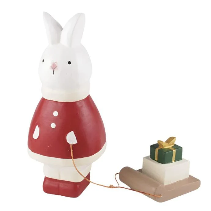 Figurine Lapin de Noël avec Cadeau Bois