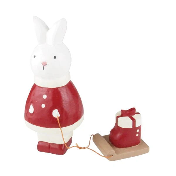 Figurine Lapin Père Noël de Noël avec Cadeau Bottes