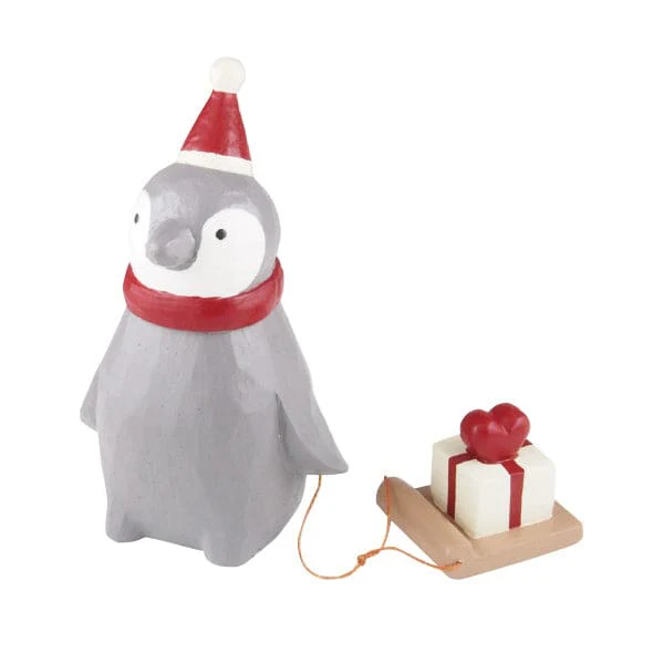 Figurine Pingouin Père Noël de Noël avec Cœur Cadeau