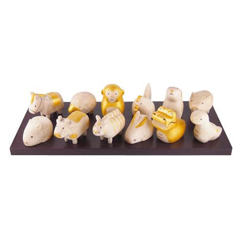 Figurines en bois - Set signes du zodiaque chinois - Or