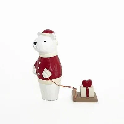 Figurine en bois – Ours polaire Père Noël avec cœur - Image 3
