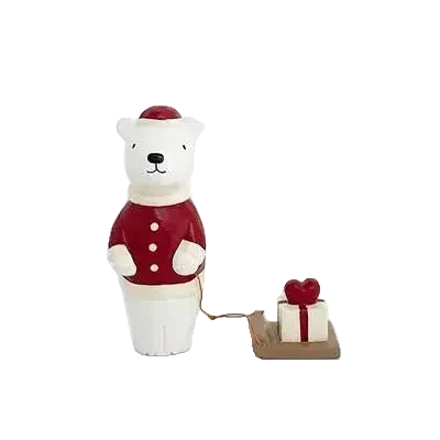 Figurine en bois â Ours polaire PĂšre NoĂ«l avec cĆur