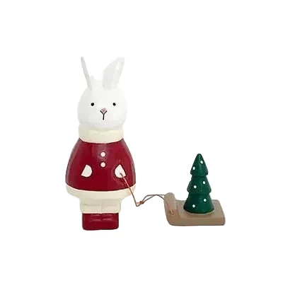 Figurine en bois â Lapin PĂšre NoĂ«l