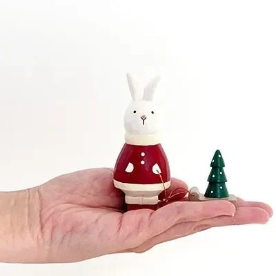 Figurine en bois â Lapin PĂšre NoĂ«l - Image 6