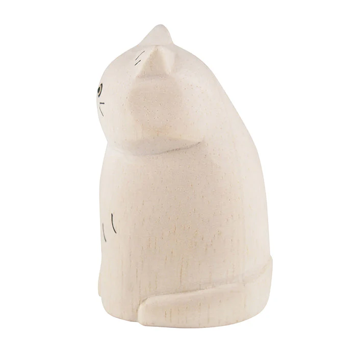 Figurine en bois – Chat blanc aux longs poils - Image 3